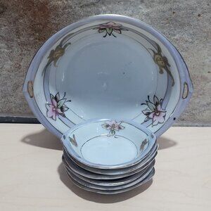 Nippon Porcelain Floral Sauce Bowl & 6 Salt Dishes